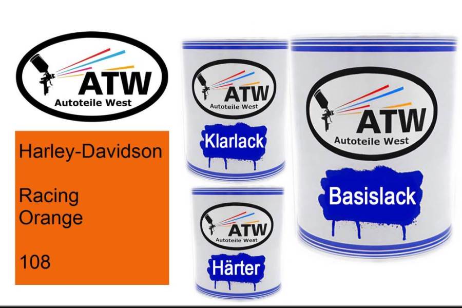 Harley-Davidson, Racing Orange, 108: 1L Lackdose + 1L Klarlack + 500ml Härter - Set, von ATW Autoteile West.